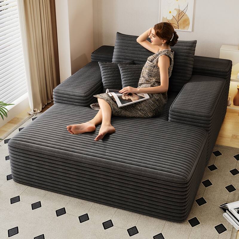 68" * 51" Cloud Chaise Sofa Bed,Plush Faux Fur Upholstered Convertible