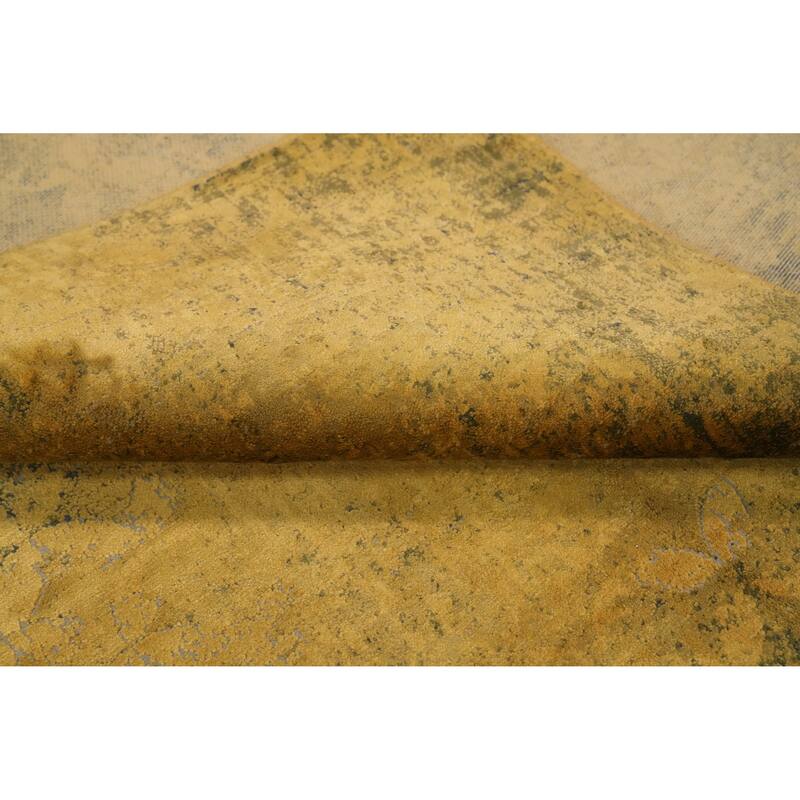 Machine Made Oriental Polyester Carpet Geometric Yellow & Gold Distressed Area Rug - 7' 5'' X 5' 2''
