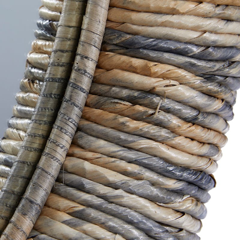 Gray Banana Leaf Room Wall Mirror with Coiled Frame and Blue Accents - 35 x 3 x 35 Round