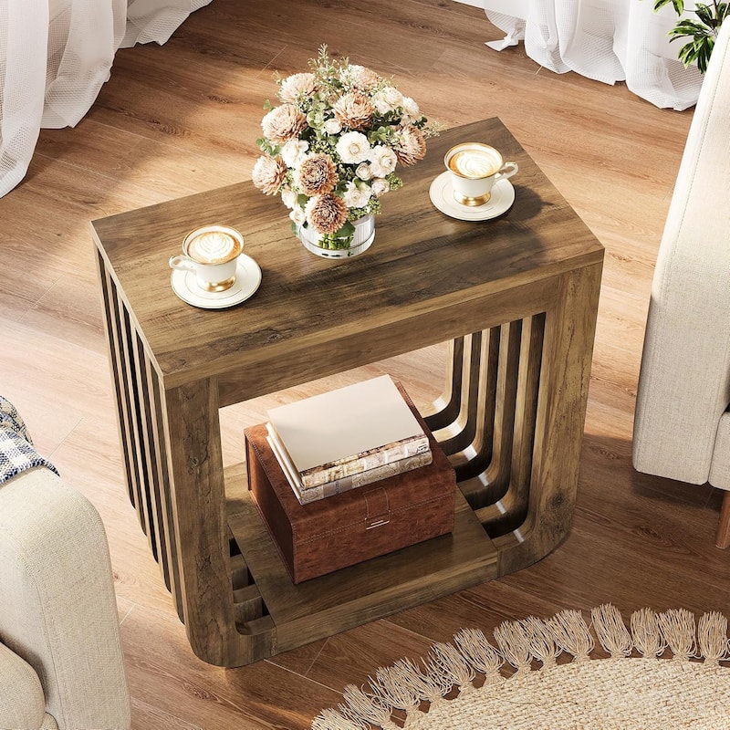 End Tables for Living Room, Narrow Farmhouse Side Accent Couch Table with Open Storage - 23.62" L x 11.81" W x 23.62" H