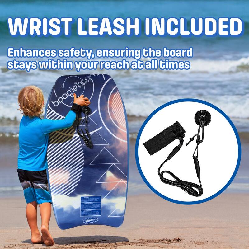 Wham-O 33" Body Board for Beach, Lightweight Boogie Boards with EPS Core, Fiber Clad with Wrist Leash for Kids Teens Adults