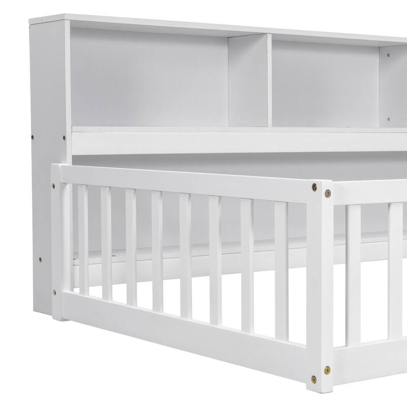Wooden bed floor bed with bedside bookcase and shelves