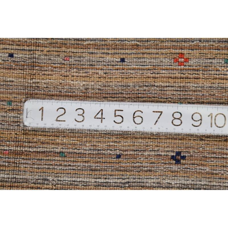 Striped Tribal Gabbeh Indian Area Rug Hand-Knotted Wool Carpet - 8'0"x 9'8"