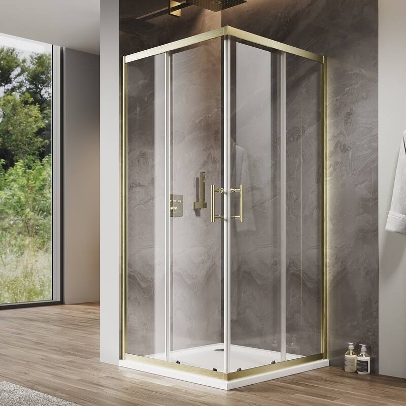 Elegant 36" W x 36" L x 72" H Corner Entry Shower Enclosure Sliding Shower Doors - Brushed Gold