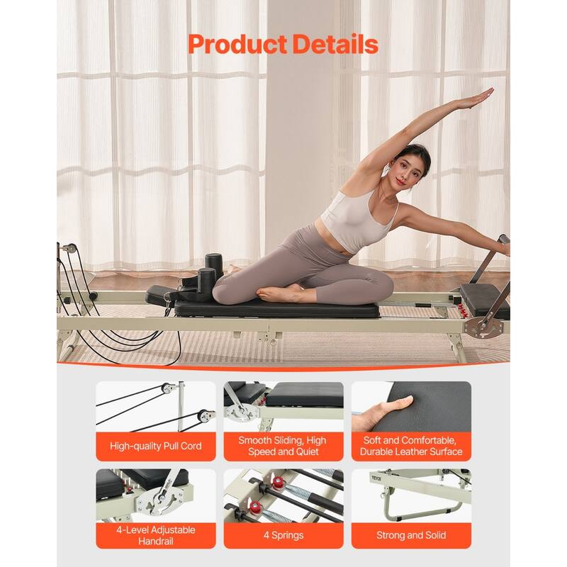 Foldable Pilates Reformer Machine for Home Gym Full Body Workout Equipment with Jump Board - 54x24x12 inch