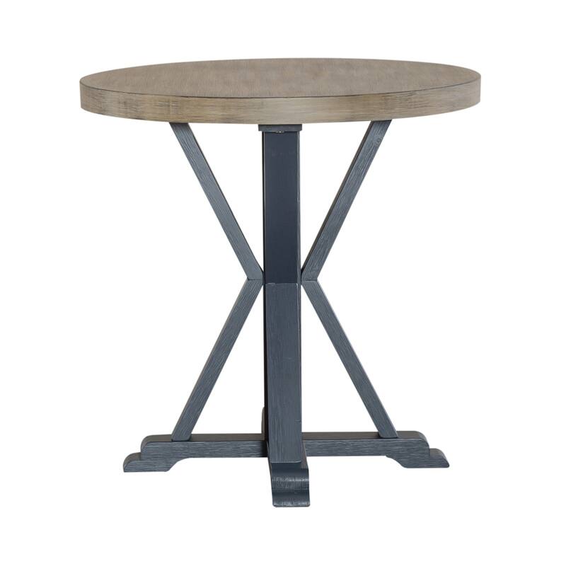 Summerville Wire Brushed Gray Round Accent End Table- Navy