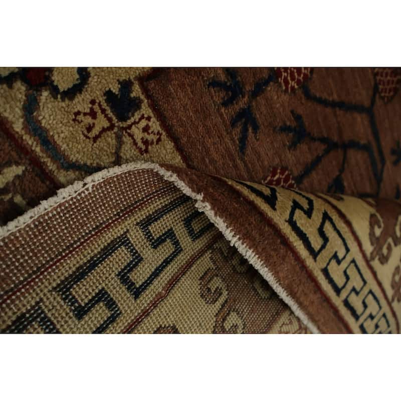 Hand Knotted Oriental 100% Wool Carpet Transitional Floral Brown Khotan Area Rug - 8' 11'' X 5' 6''