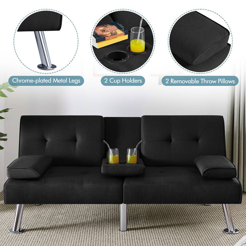 Yaheetech Fabric Upholstered Convertible Futon Sofa Bed