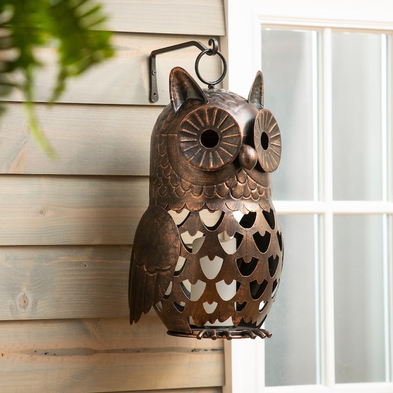 18" LED Owl Metal Garden Statue
