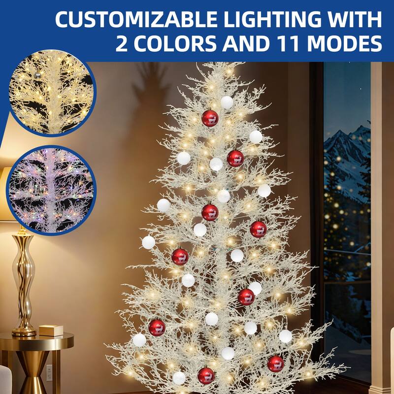 6 /7.5 FT Prelit White Artificial Birch Christmas Tree with Remote