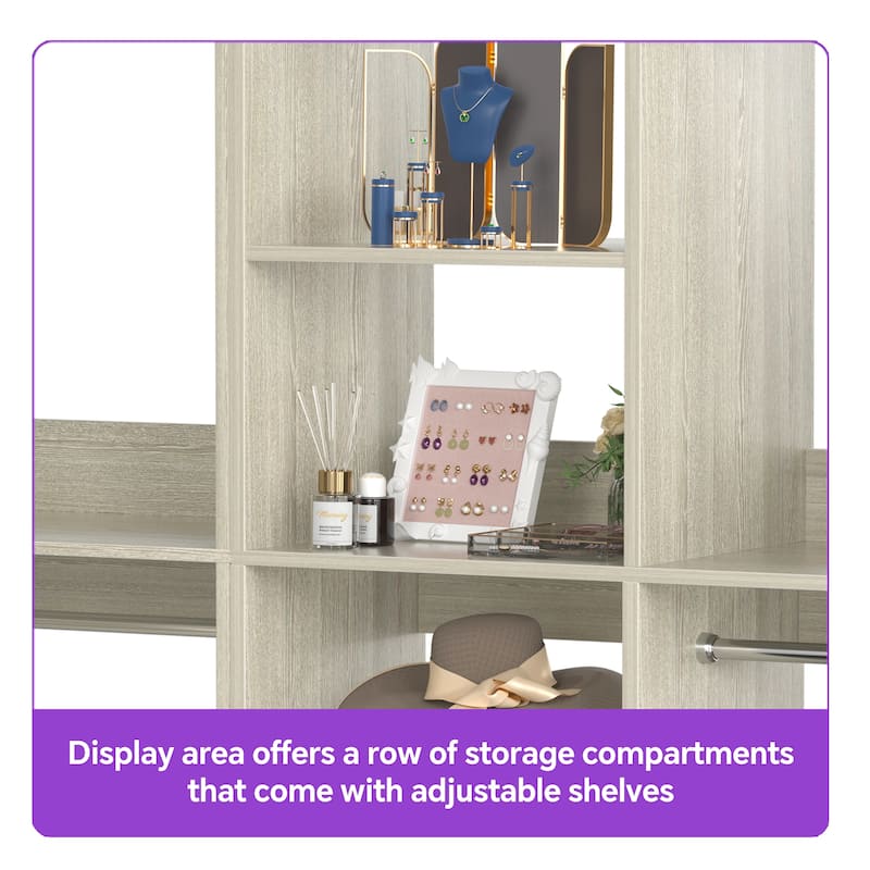 Qvella 72''-204'' Corner Closet System with 10 Wooden Drawers and 10 Hanging Rods, Walk-in Closet Organizer Wardrobe Rack