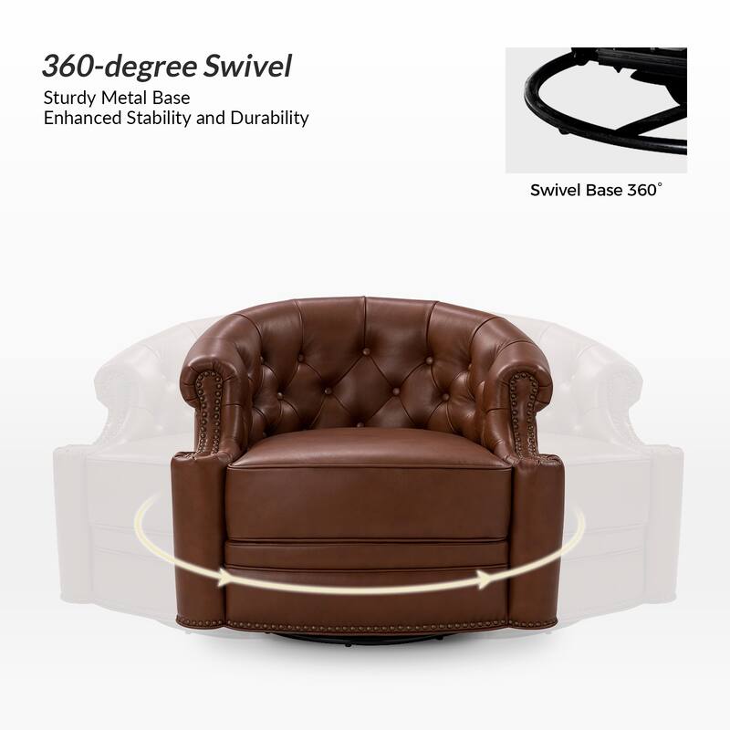 Felipe Modern Genuine Leather Swivel Chair With Tufted Back Set of 2 By HULALA HOME