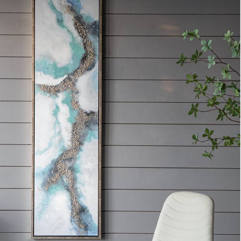 Set of 2 Elongated Modern Abstract Oil Painting, Rectangle Art Wall