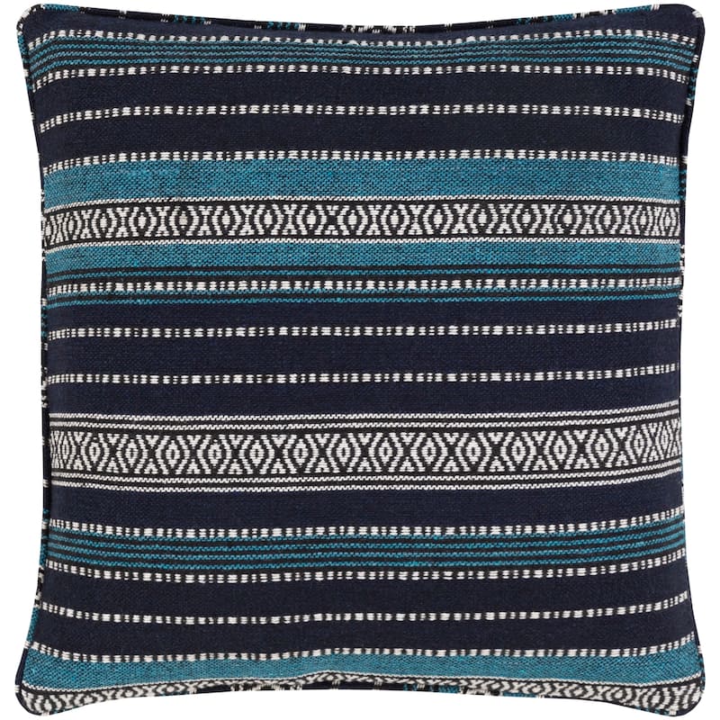 Artistic Weavers Madora Bohemian Striped Cotton Blend Throw Pillow - 20"x20" Cover Only - Navy/Sky