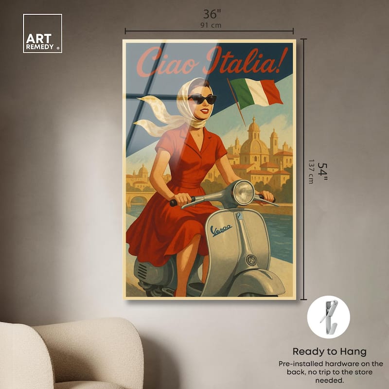Scooter Italian Travel Acrylic by Art Remedy, Ready to Hang
