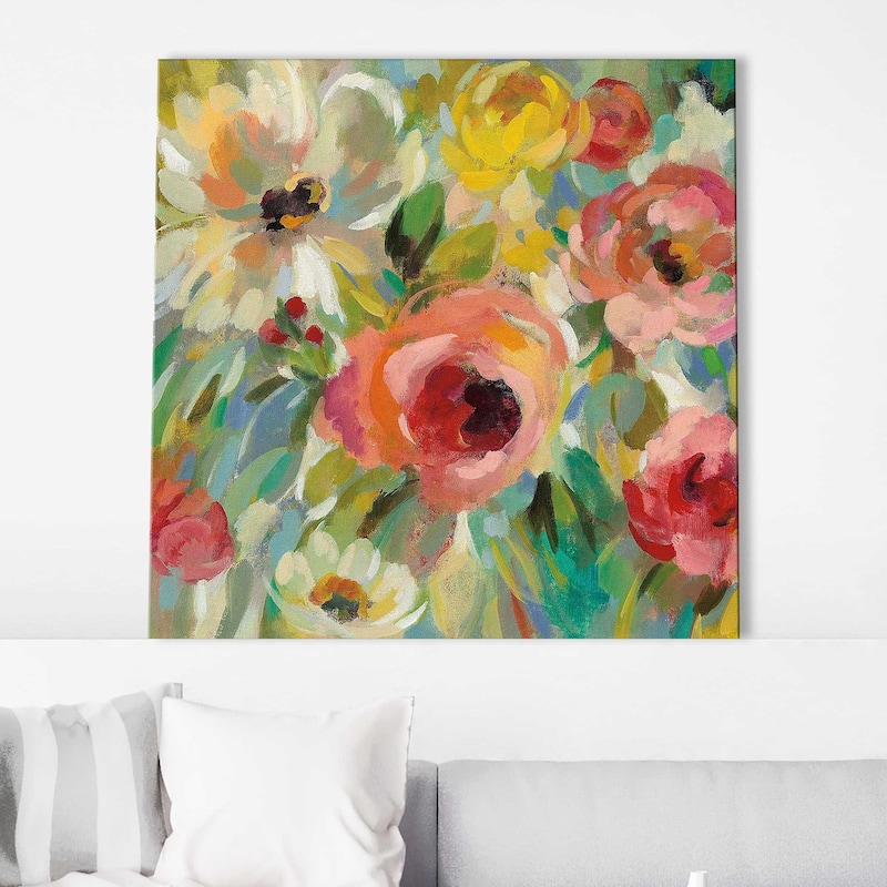 "Vivid Coral Floral I I" Print on Canvas