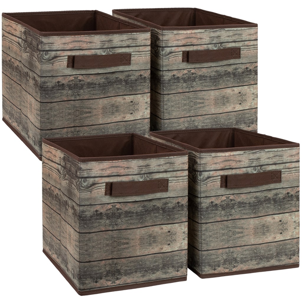 Storage Cube Wood Basket Bin Brown 4 Pack