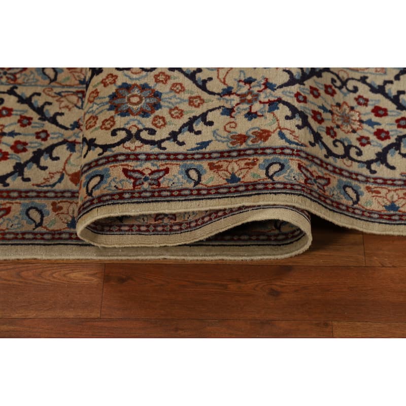 Navy Blue Floral Nain Persian Area Rug Handmade Wool Carpet - 6'7"x 10'5"