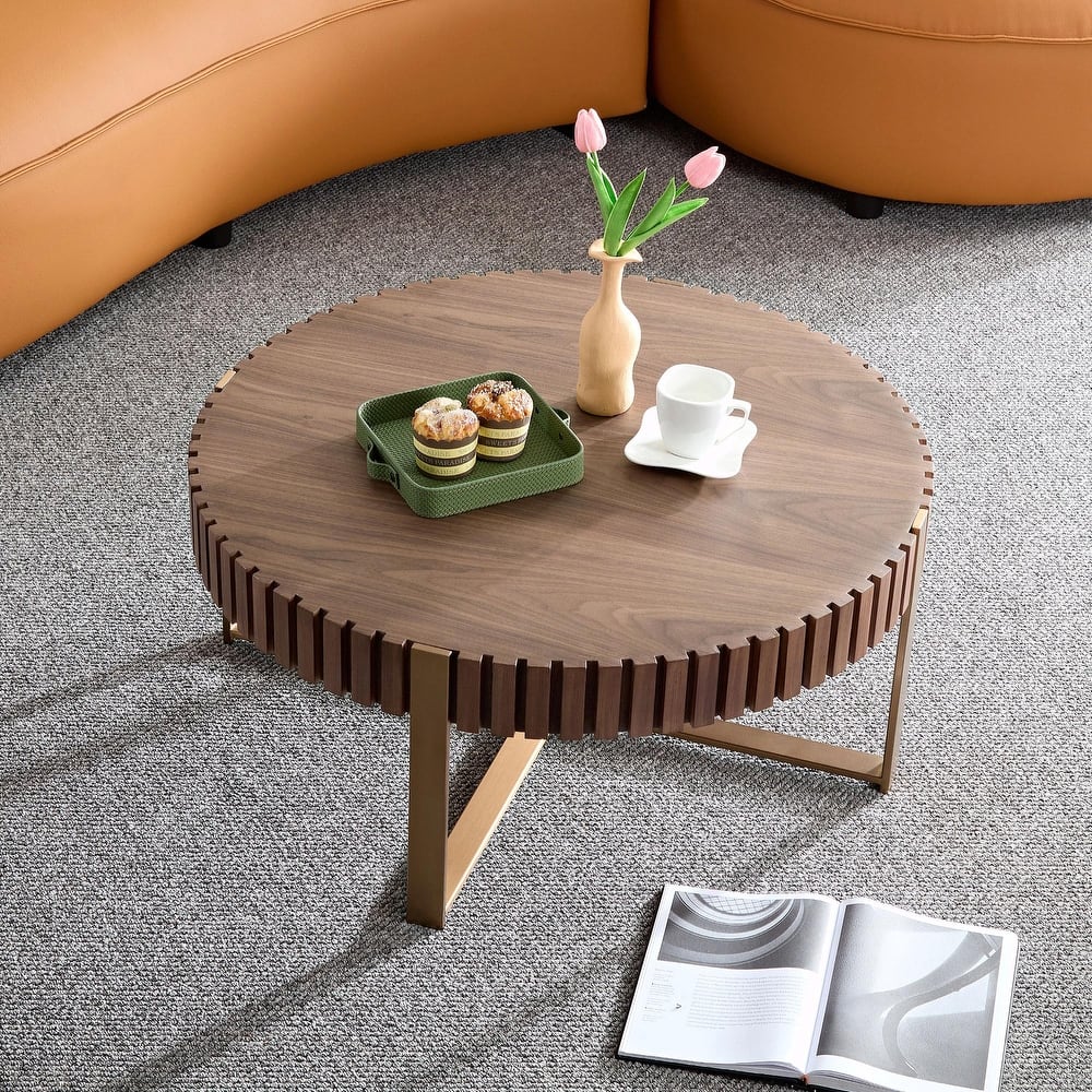 31.5 Inch Round Coffee Table with Sturdy Pedestal