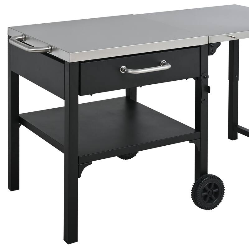 Portable Foldable Outdoor Kitchen Prep Station, BBQ Grill Cart with Expandable Top and Storage for Patio