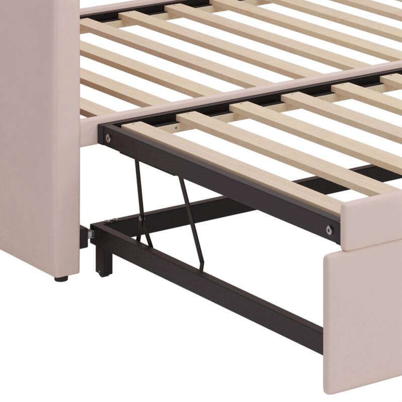 Twin Size Daybed with Extended Pop Up Trundle, Upholstered Sofa Bed Daybed