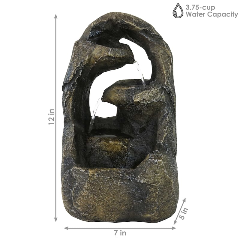 Cavernous Rock Tiers Indoor Tabletop Fountain - 12-Inch Water Feature