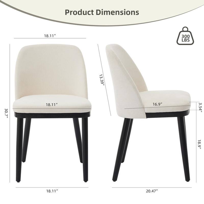 Modern Upholstered Dining Chair Set of 2, Kitchen Chair with Wooden Legs