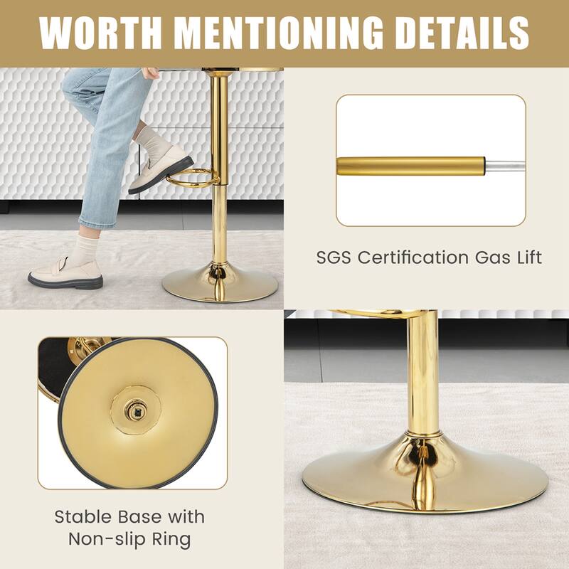 Costway Swivel Velvet Bar Stools Set of 2 Upholstered Adjustable with - See Details