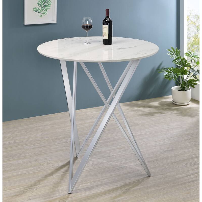 Bexter Round 35-inch Faux Marble Bistro Bar Table Chrome