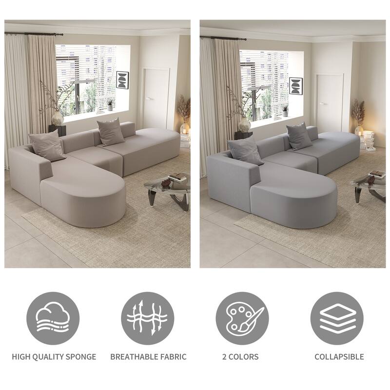 L Shaped Modular Sectional Sofa with Movable Ottoman, Corduroy Boneless Cloud Couch, Full-Compressed Deep Seat Sofa