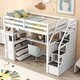 preview thumbnail 3 of 14, Twin Size Loft Bed with Desk, Drawers, and Storage Staircase, White