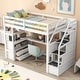 preview thumbnail 3 of 30, White Twin Size Loft Bed with Built-in Desk, Storage Staircase, and Shelves