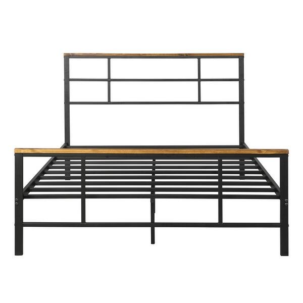 Shop Metal Bed With Wood Decoration Full Size Overstock