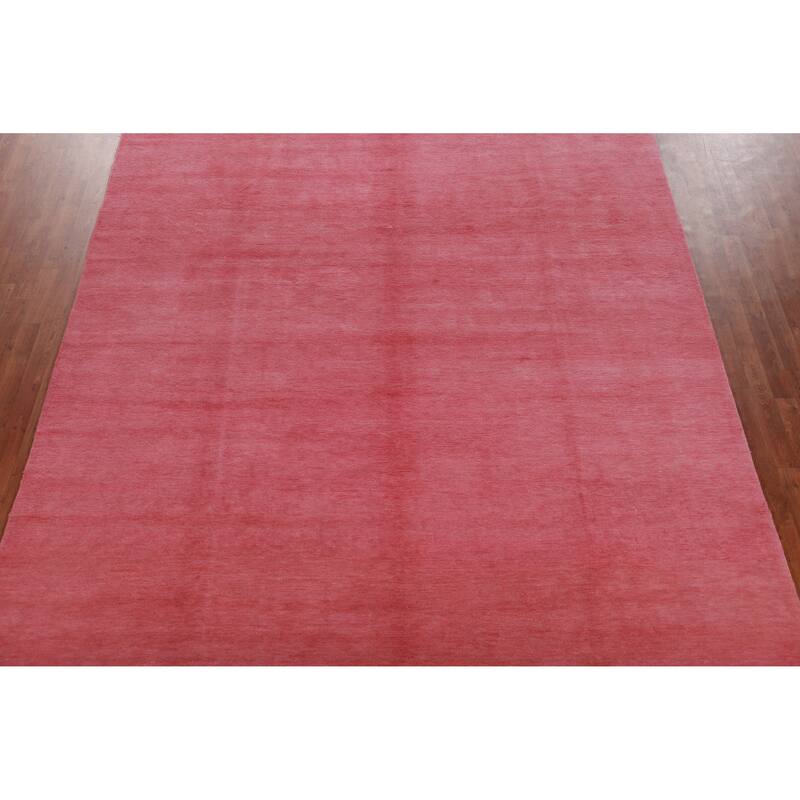 Hand Knotted Oriental 100% Wool Carpet Modern Solid Coral Gabbeh Area Rug - 12' 1'' X 9' 3''