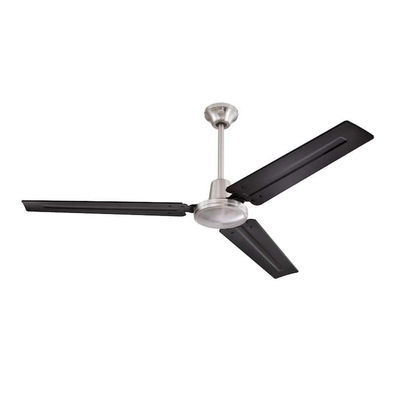Westinghouse Lighting Jax Industrial-Style 56-Inch 3-Blade Indoor Ceiling Fan, Remote Control Included - Brushed Nickel with Black Blades - Light Switch