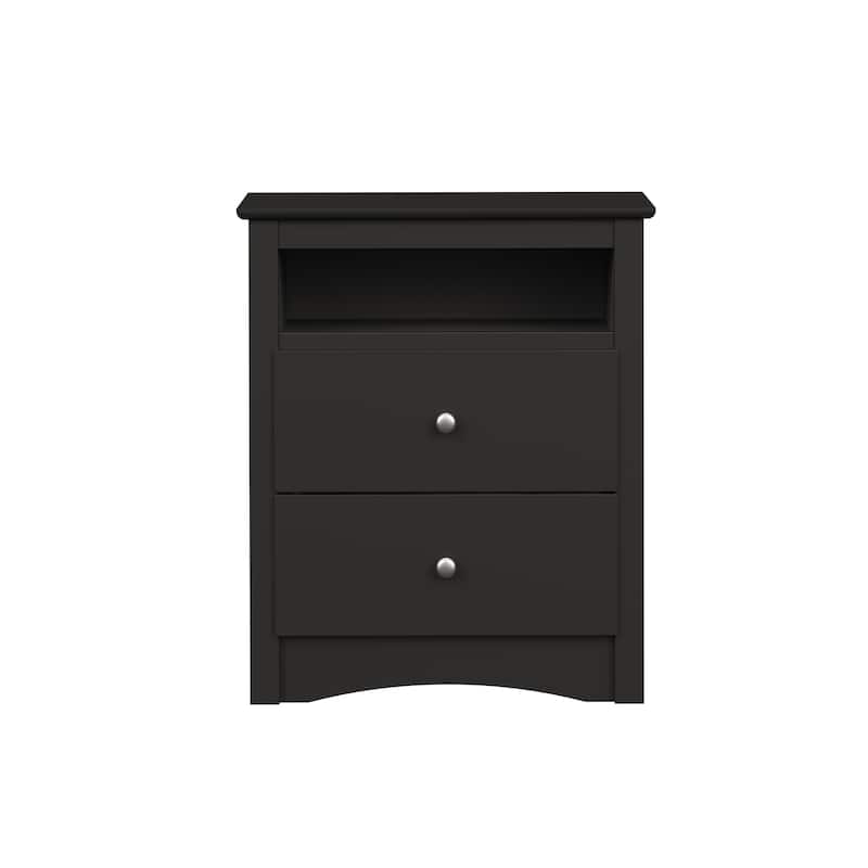 Broadway Black 2-drawer and Open Cubby Nightstand