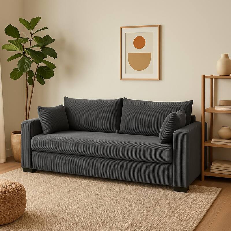 Coastal Haven Corduroy Sofa,Deep Seat Cushions And Overstuffed Back Pillows - Dark Gray