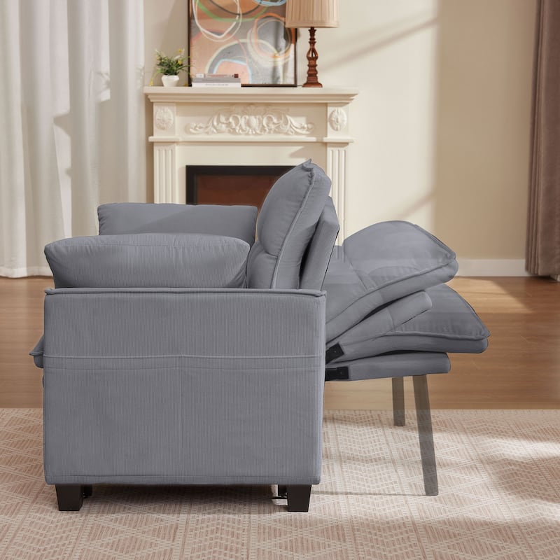 48.03" Pin Striped Fabric 3 in 1 Convertible 2 Seater Sleeper Sofa Bed