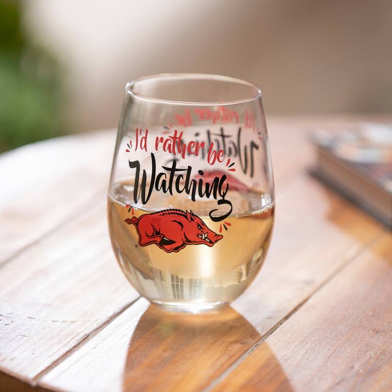 University of Arkansas, 17 oz Stemless Wine Glass w/ Gift Box
