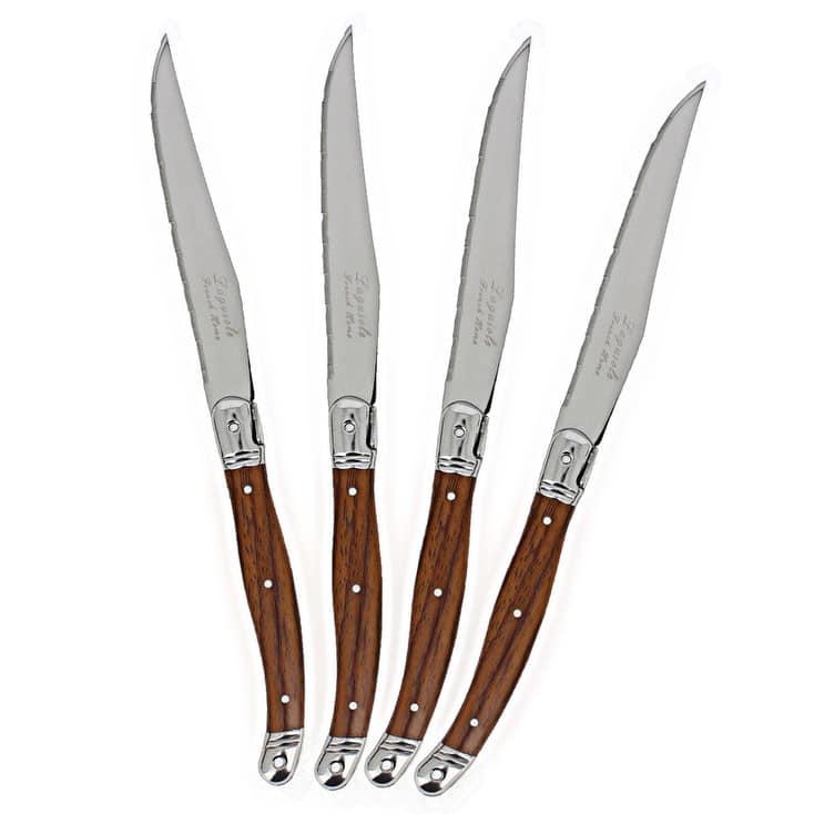 French Home Set of 4 Laguiole Steak Knives, Wood Grain - Silver