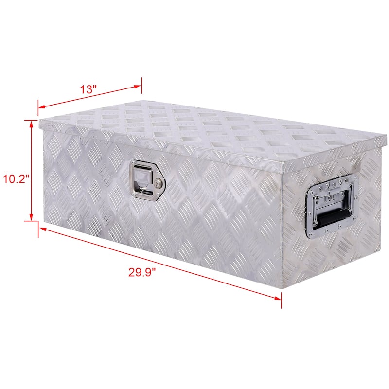 30 Inch Aluminum Truck Bed Toolbox Waterproof Storage Pick Up Truck Bed RV Trailer Toolbox With Side Handle Lock Keys