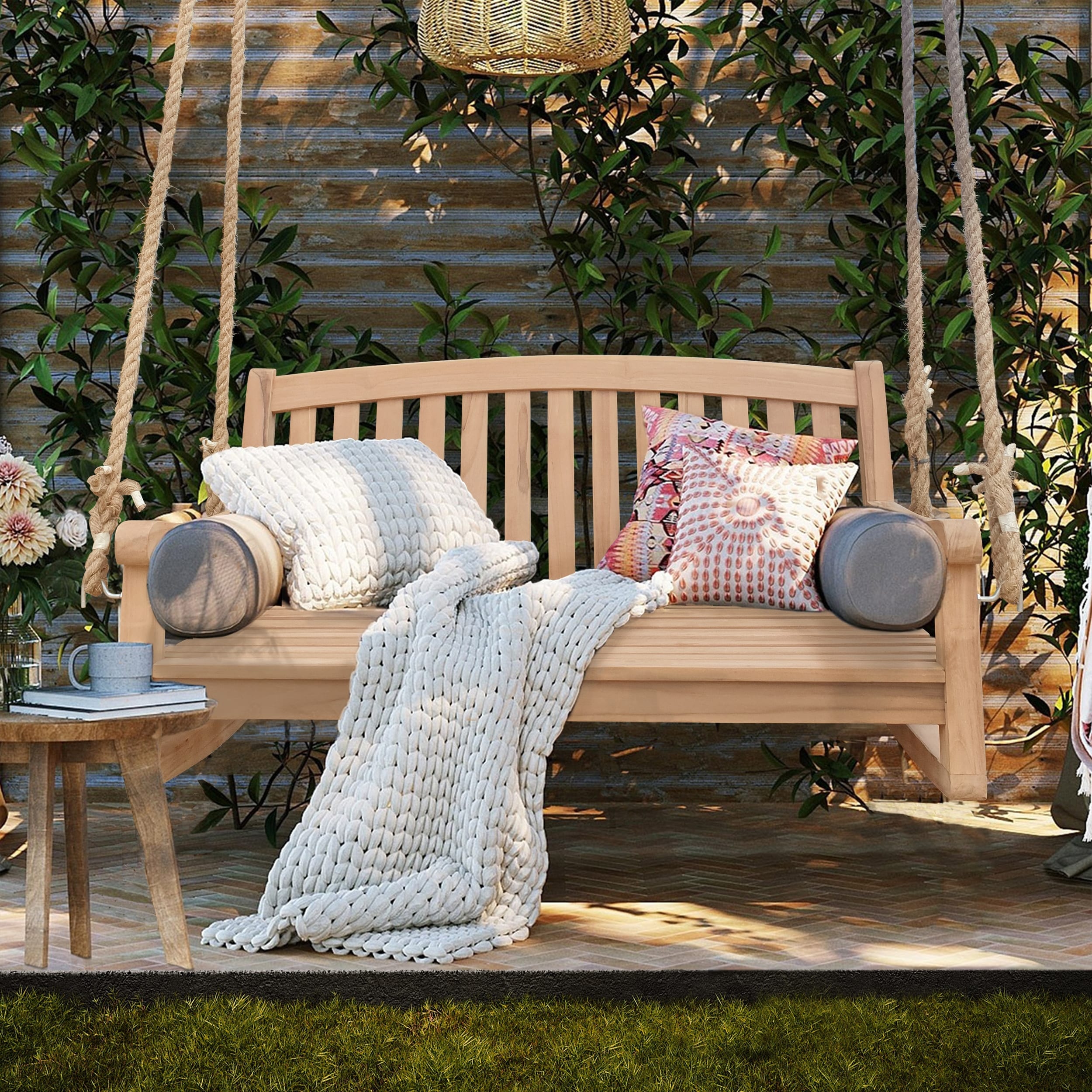 Seven Seas Teak San Jose Teak Wood Double Outdoor Porch Swing, 4 foot