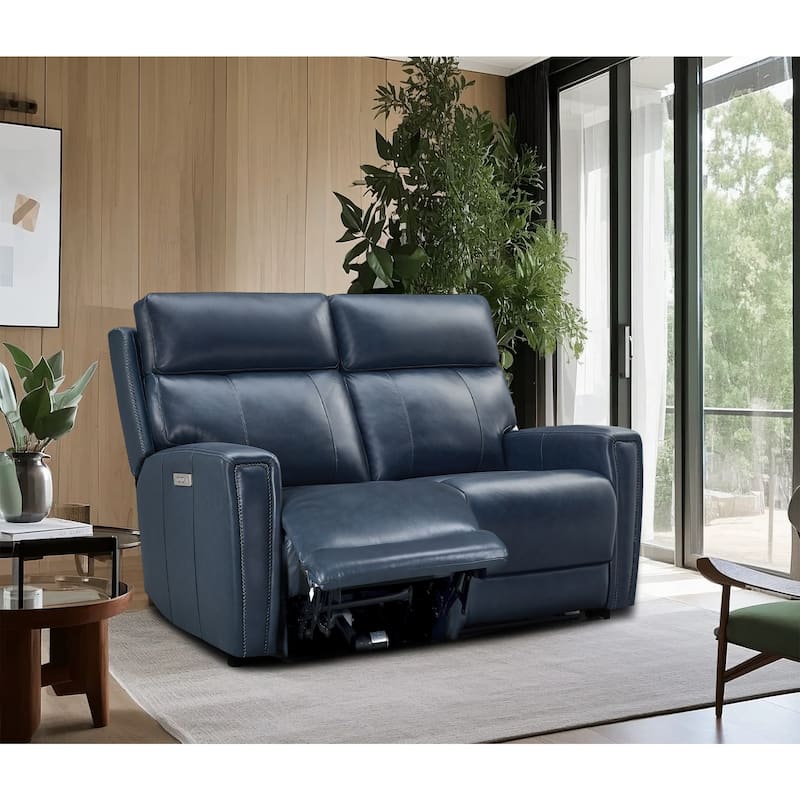 Genuine Leather Reclining Loveseat with Dual-Power Adjustable Headrest & Footrest, Zero Gravity, USB & USB-C Charging Ports