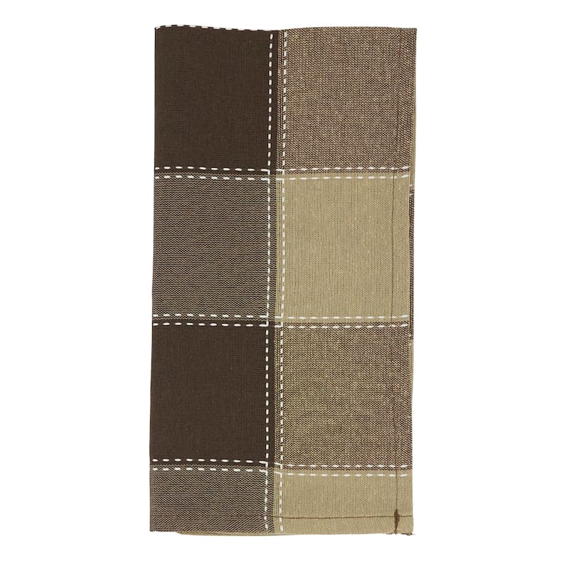 Stitched Design Plaid Table Napkins (Set of 4) - 20"x20" - Mocha - Set of 4