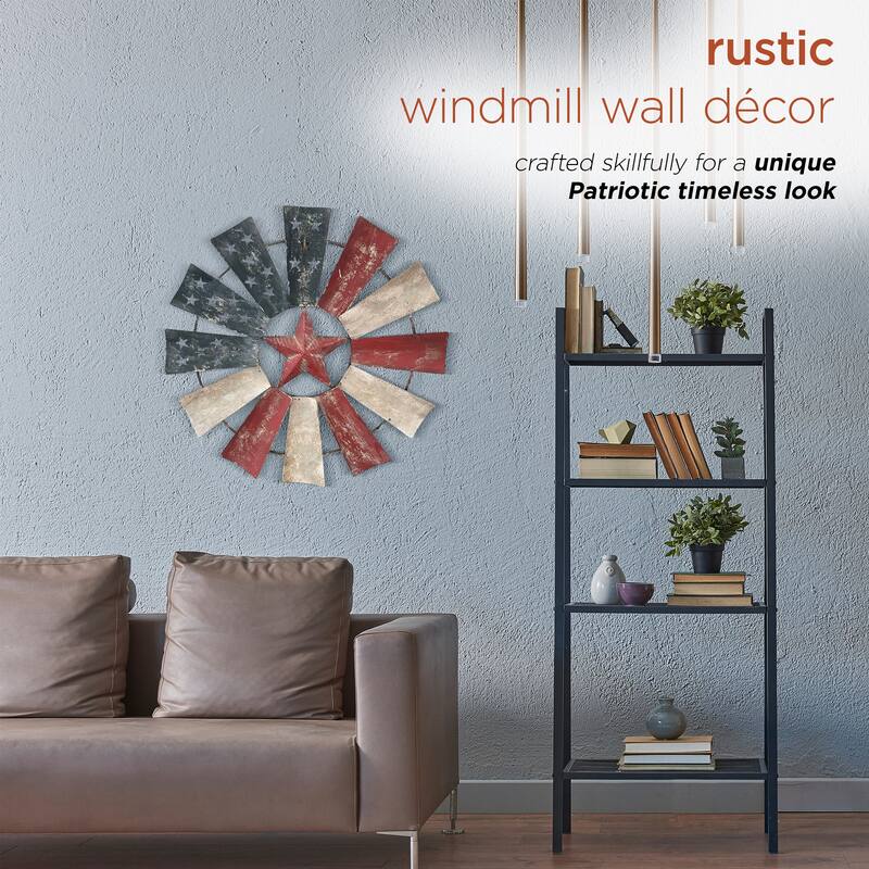 Alpine Corporation 21" Tall Indoor/Outdoor Patriotic Windmill Wall Art Decor