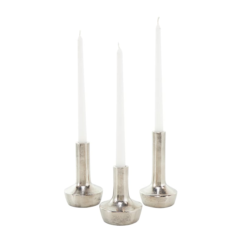 Silver Aluminum Metal Candle Holder with Rounded Bases (Set of 3)