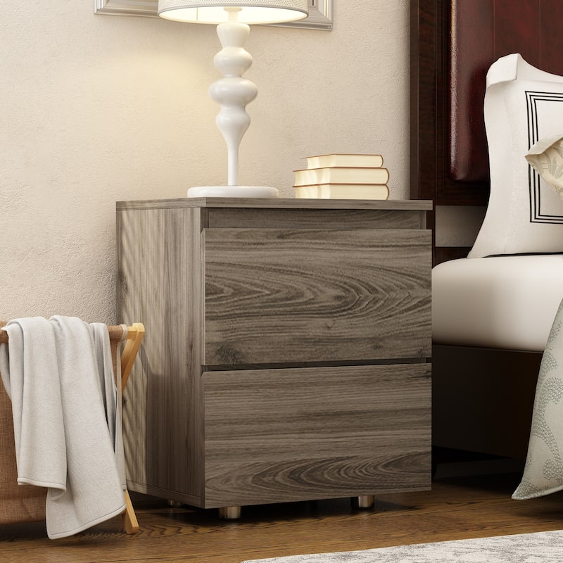 Nightstand Bedside Table Wood 2-Drawer End Table White/Brown