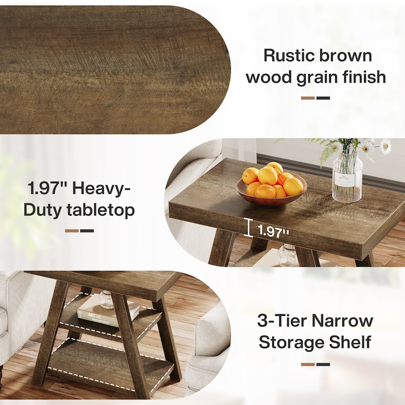 End Table, Side Table with 3-tier Storage Shelf