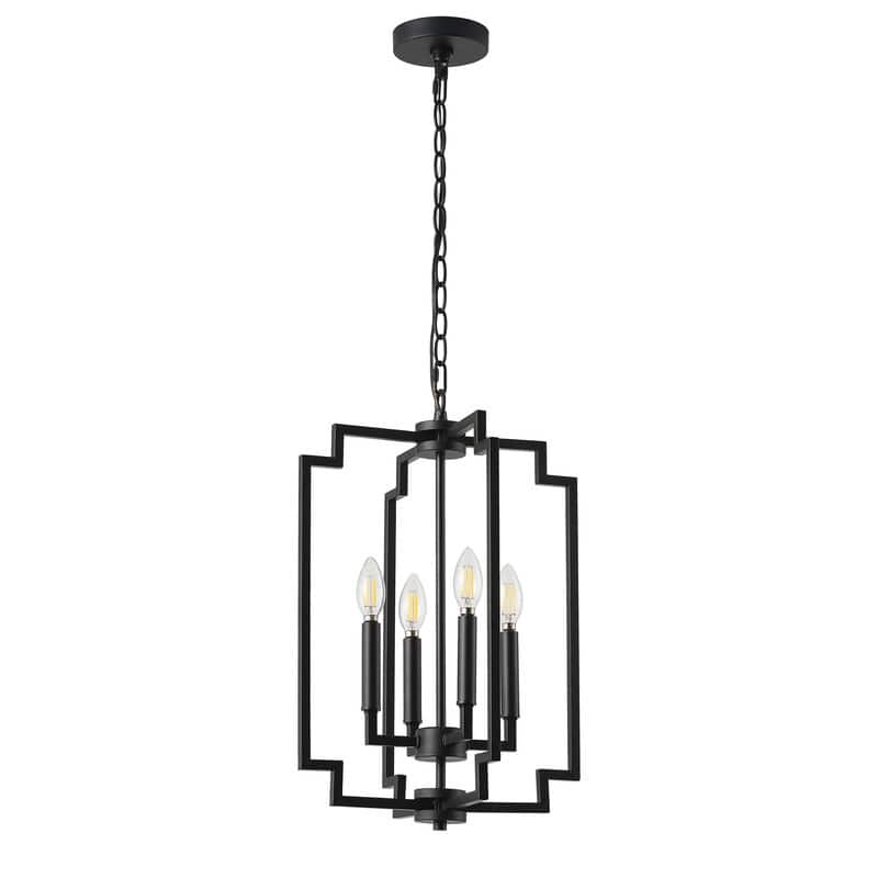 Industrial Black 4-Light Pendant Light with Open Cage Frame
