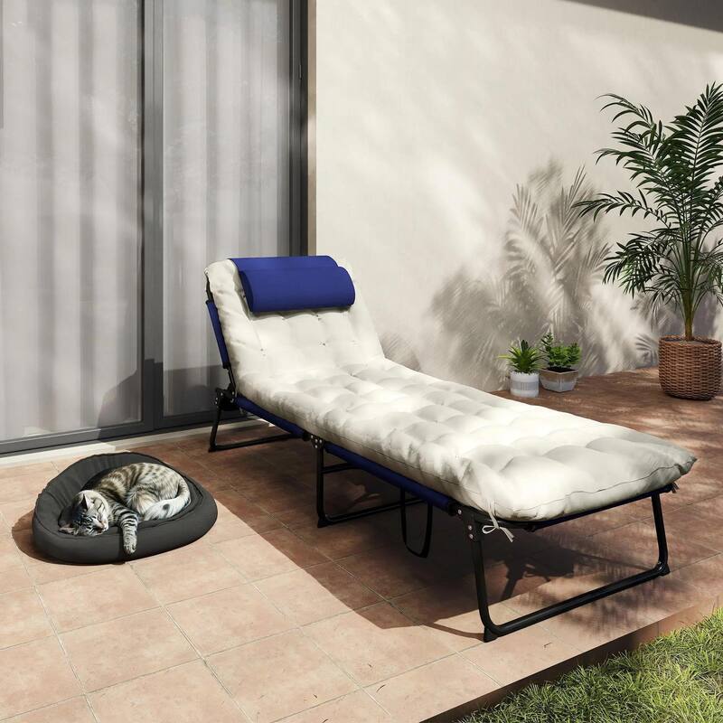 Folding Chaise Lounge Chair,4-Pos Recliner,Cushion,Pocket,Headrest